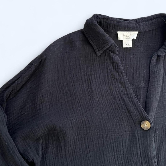 Loft Outlet Lounge XS Black 100% Cotton Button-up Shirt Top with Tie Front - Picture 2 of 7